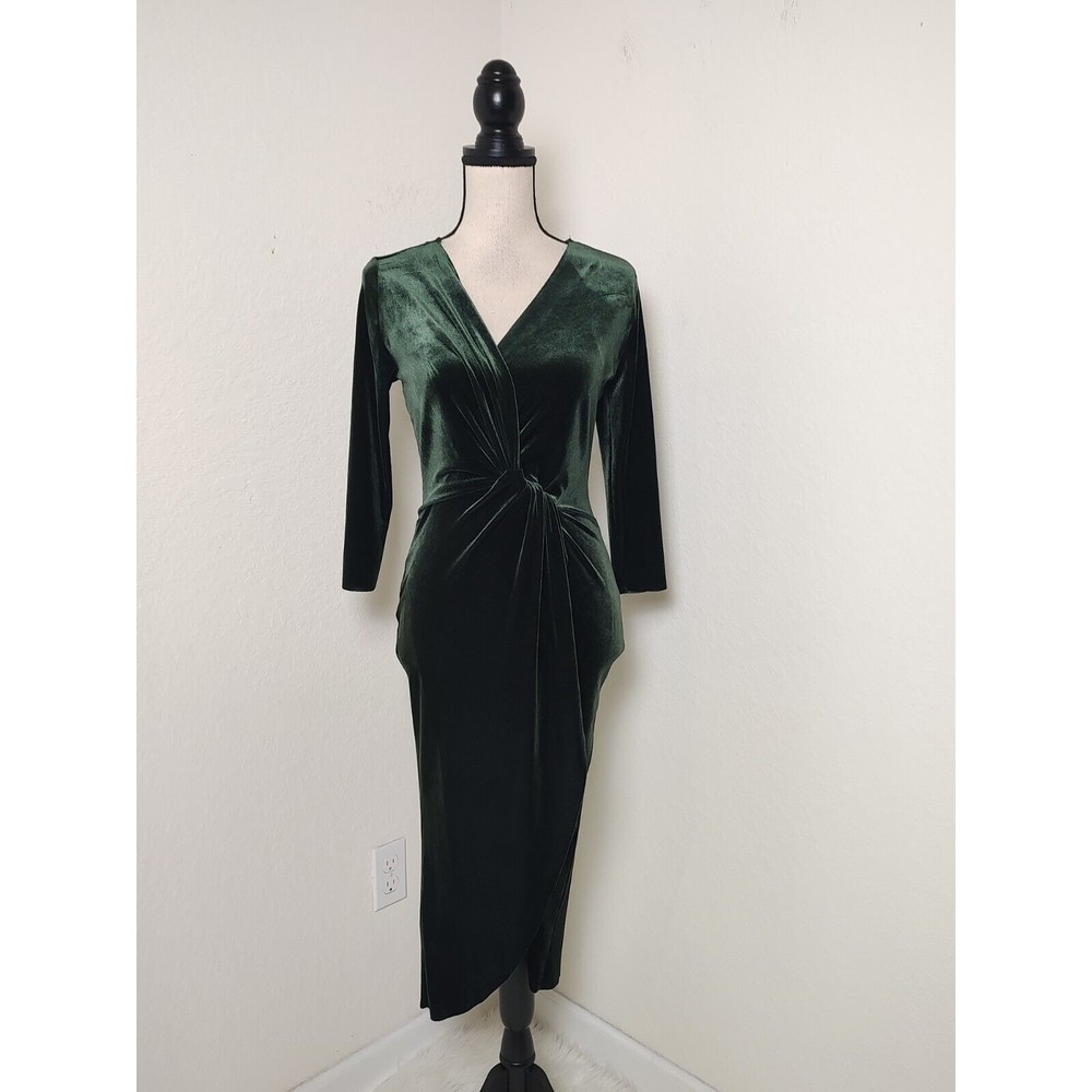ZARA Women's Green Velvet Knotted Dress Sz XS A9